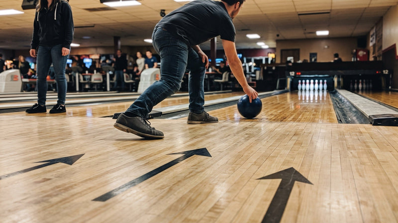Bowler releasing the ball, with the arrows marked in the foreground