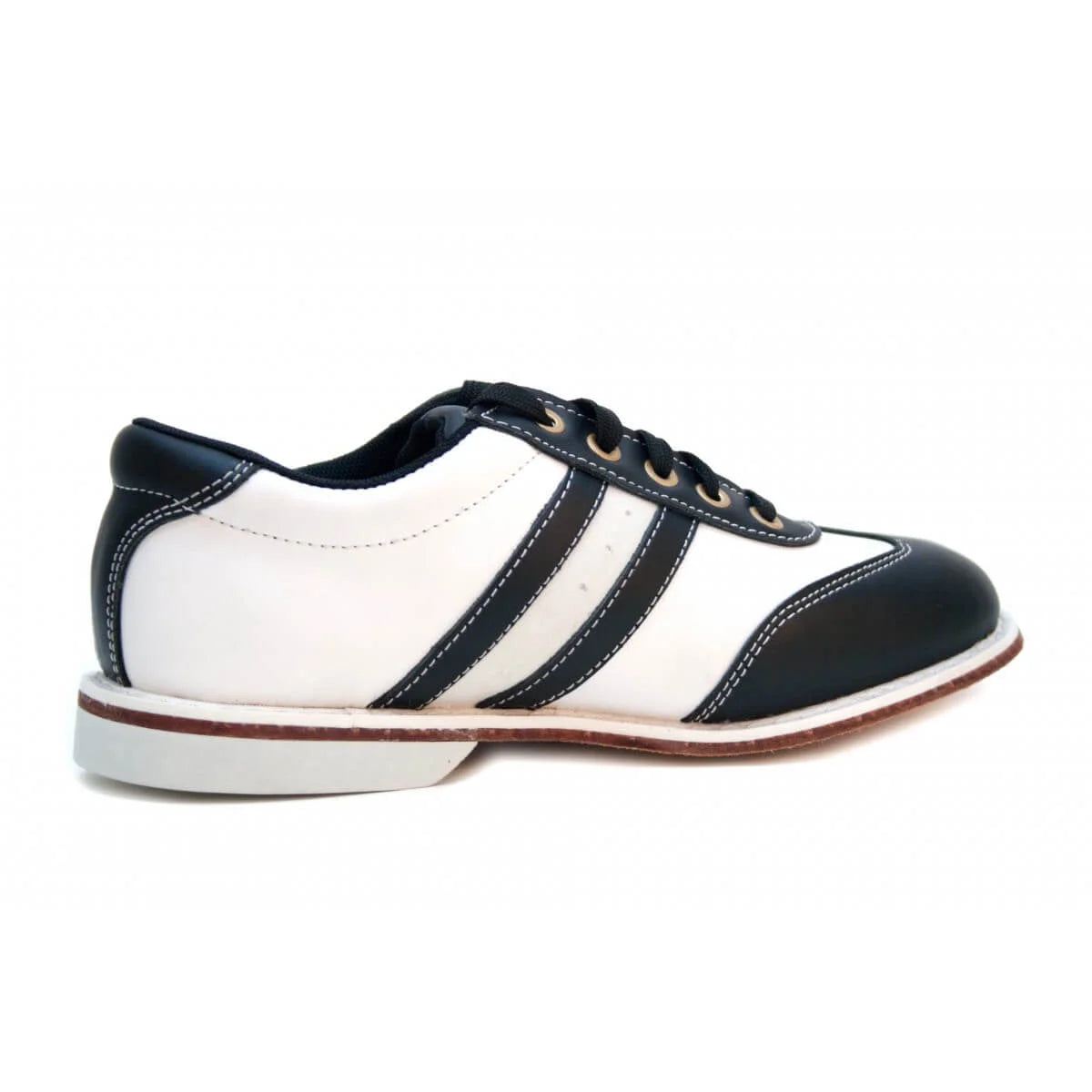 Bowlio Torino, chaussure de bowling en cuir noir et blanc, vue de profil côté intérieur