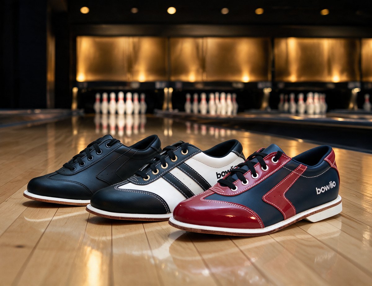 BOWLIO bowling shoes Nero, Torino and Verona on a bowling lane