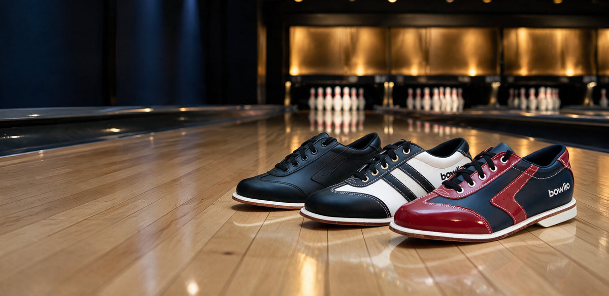 BOWLIO bowling shoes Nero, Torino and Verona on a bowling lane