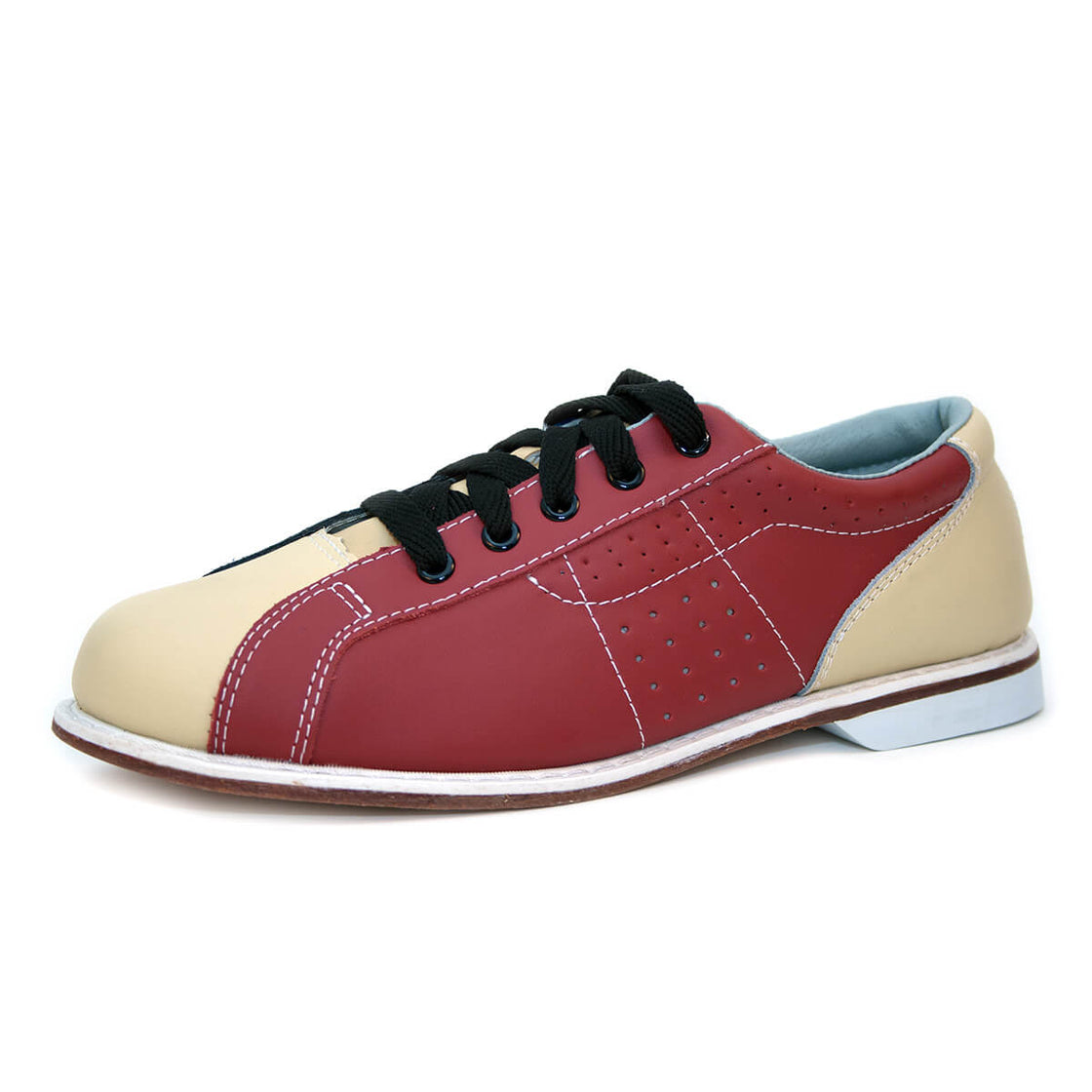 Zapato de bowling de alquiler BOWLIO de piel roja y beige con cordones