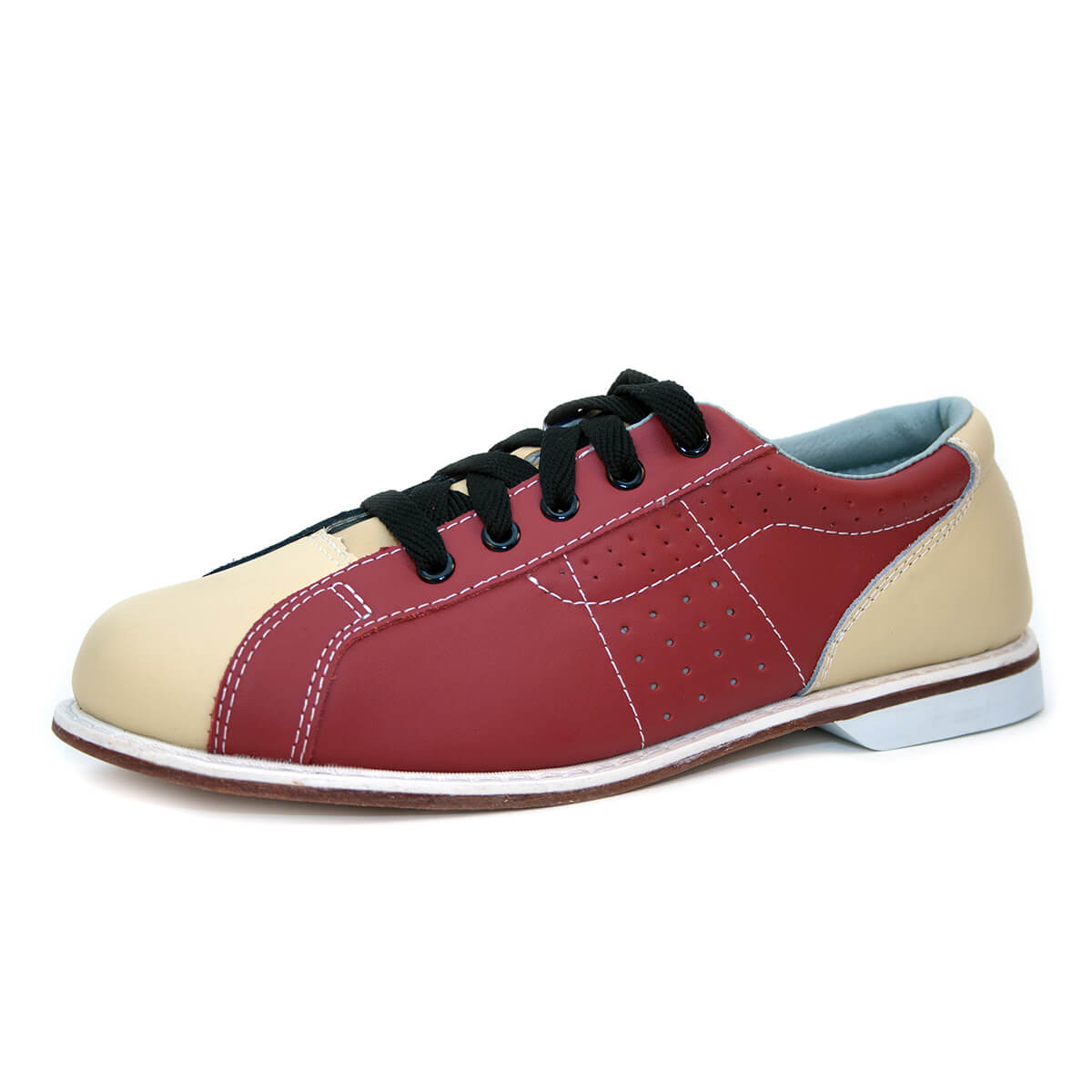 Zapato de bowling de alquiler BOWLIO de piel roja y beige con cordones