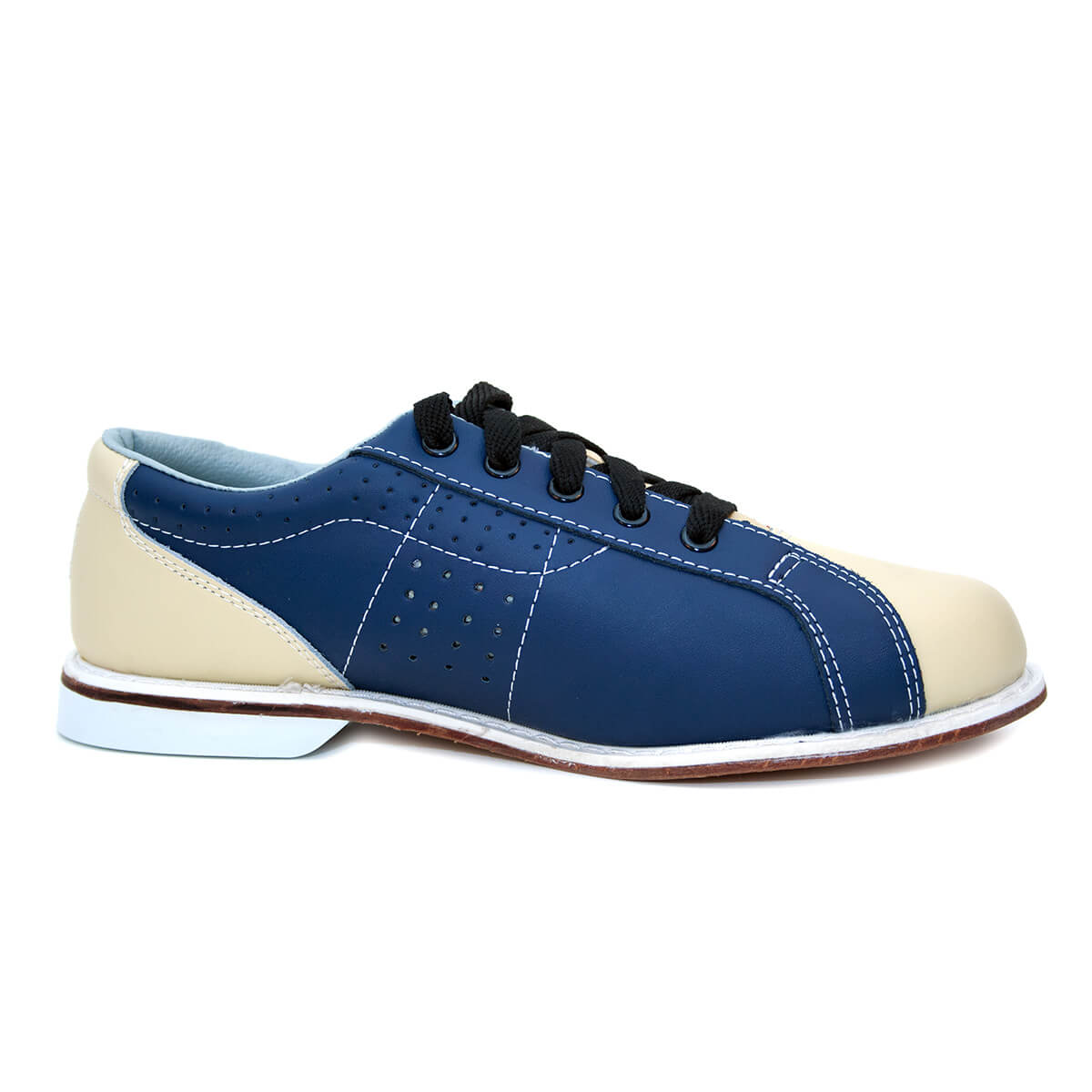 Zapato de bowling de alquiler BOWLIO de piel azul marino y beige con cordones