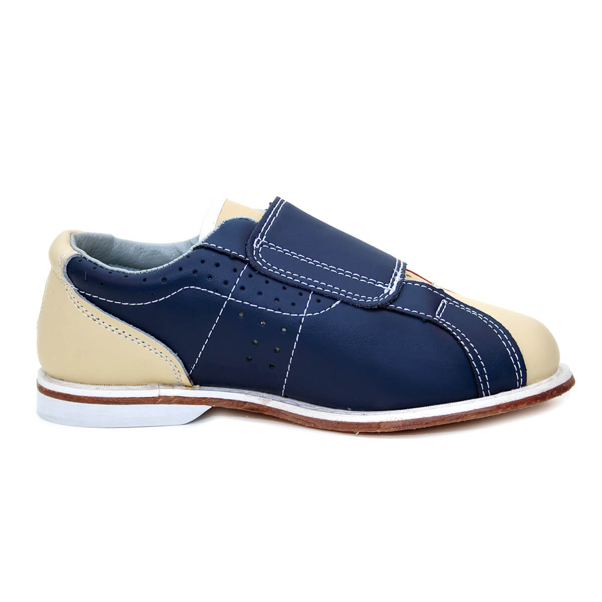 Zapato de bowling de alquiler BOWLIO azul marino y beige con tira adherente