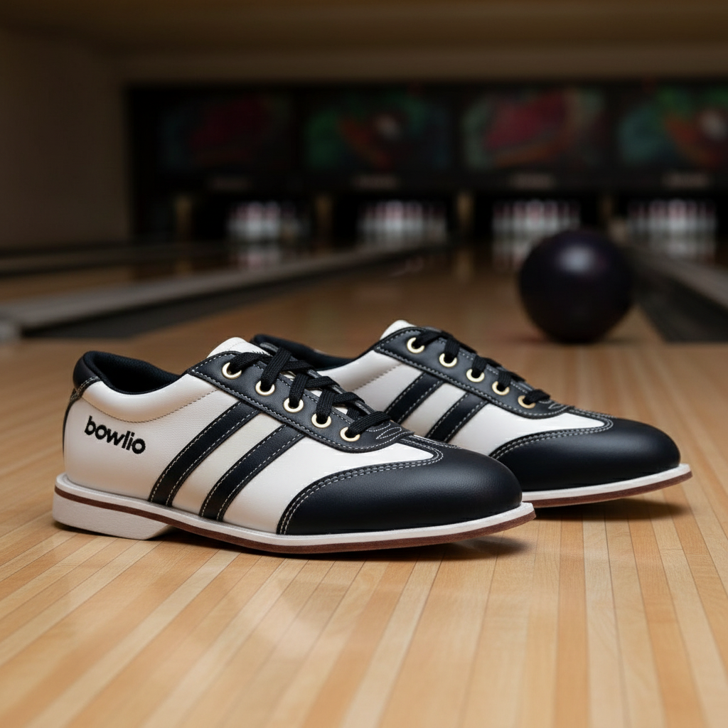 Bowlio Torino Unisex Leather Bowling Shoes - Black/White in stunning setting